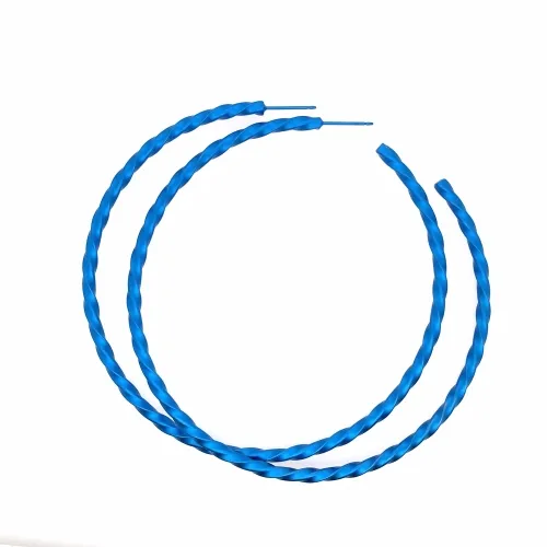 Large Twisted Dark Blue Hoops Earrings